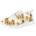 Suhoaziia White Sneakers for Girls Fashion Low Top Sunflower Graphic Print Footwear Lightweight Breathable Teenager Tennis Anti-Slip Shoes Size 5