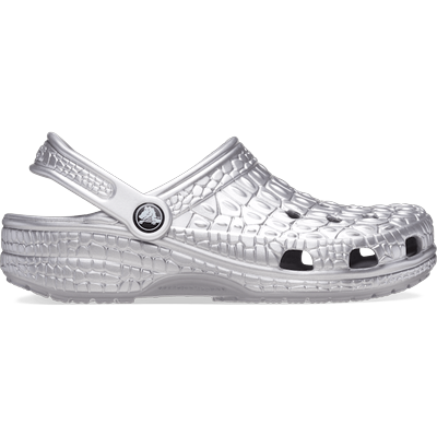 Crocs Silver Classic Metallic Crocskin Clog Shoes