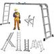 Multi-Purpose Aluminum Alloy Combination Ladder 4.7M/15.5FT Folding Step Ladders 150kg/330lbs Capacity 16 Steps with 1 Free Platform for Indoor Outdoor Works, EN131