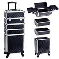 Beauty Case on Wheels Makeup Organiser Storage 4 in 1 Makeup Trolley Case with Wheels Hairdressing Trolley on Wheels Make Up Trolley Box on Wheels Vanity Case On Wheels,Black
