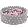 KiddyMoon Soft Ball Pit Round 90X30cm/600 Stars 6Cm For Kids, Foam Ball Pool Baby Playballs Star-Shaped, Made In EU, Grey Stars:White/Grey/Light Pink