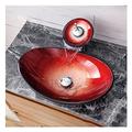 Bathroom Vessel Sink, Tempered Glass Red Vessel Sink, Vanity Counter Top Installation Bathroom Vanity Sinks With Waterfall Faucet