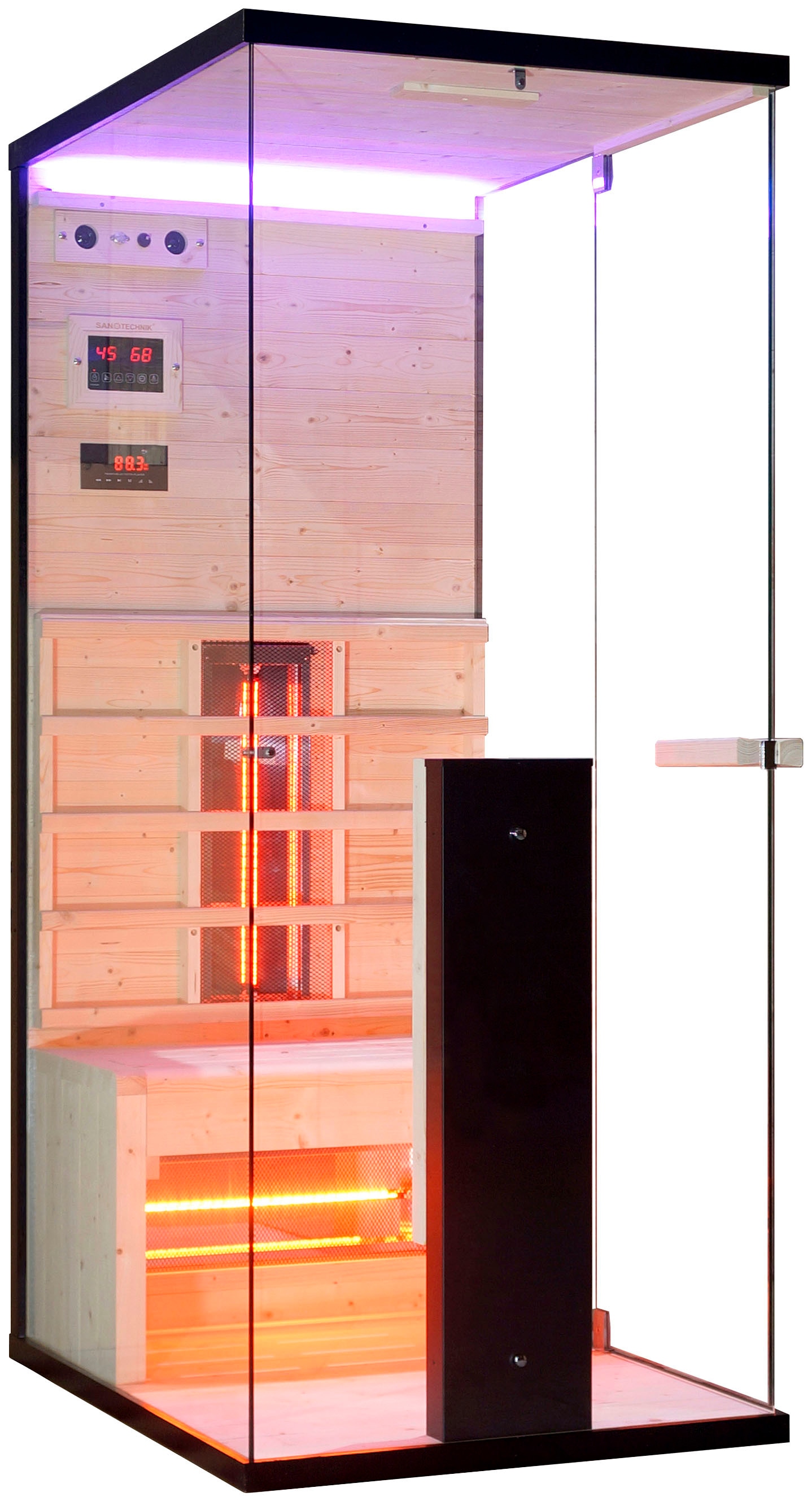 Infrarotkabine SANOTECHNIK "Billund 1", braun (holz), integrierte Steuerung, (ohne Ofen), Saunen, mit Farblichttherapie, MP3 Player (inkl. Bluetooth), 2x Lautsprecher Image
