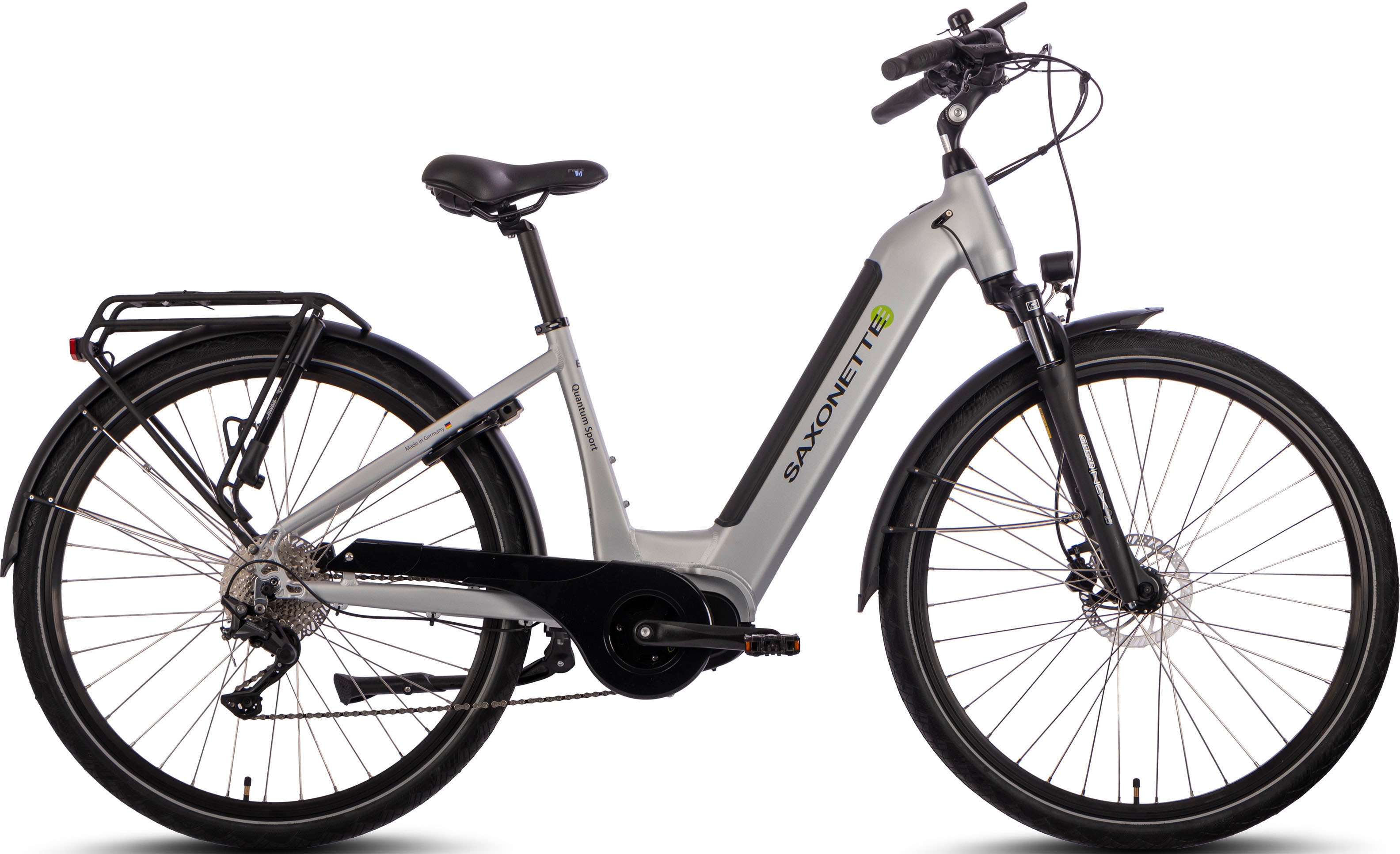 E-Bike SAXONETTE "Quantum Sport Wave" Gr. 50, silber (silberfarben, schwarz), Elektrofahrräder, 50cm, 28 Zoll (71,12cm), Pedelec, Elektrofahrrad für Damen u. Herren Image