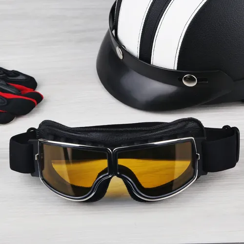 Motorrad brille verstellbare Retro Motocross Brille Vintage schwarz/braune Leder Motorrad brille mit
