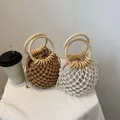 Sac à main tissé à la mode pour femme et fille fourre-tout Style plage poignée en bois seau à