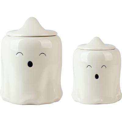 Ceramic 6" & 8" Halloween Ghost Canisters, Set of 2