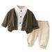 Efsteb Toddler Girl Fall Outfits Clearance Kids Toddler Infant Baby Boys Clothes Sets Long Sleeve Solid Color Coat Long Sleeve Lapel Button Shirts Long Pants Casual 3pcs Outfits Beige 2-3 Years