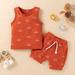 Wavsuf Outfits Set Clothes for Kids Printed Shorts Sleeveless Comfort Orange Two Piece Sets Size 18-24 Months