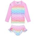 Girls Rash Guard Swimwear Mermaid Swimsuits Kids Ruffle Rashguard Pink 6t 7t