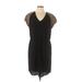 DKNYC Casual Dress - Mini V Neck Short sleeves: Black Color Block Dresses - Women's Size X-Large
