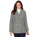 Plus Size Women's Double Breasted Wool Blazer by Jessica London in Ivory Mini Houndstooth (Size 22 W) Jacket