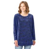 Plus Size Women's Plush Velour Tunic Sweatshirt by Woman Within in Ultra Blue Floral Paisley (Size 4X)