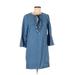 Draper James Casual Dress - Shift Crew Neck 3/4 sleeves: Blue Print Dresses - Women's Size 6
