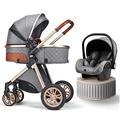 Portable Baby Pram Strollers Reversible Seat| One Hand Fold Carriage Stroller,Aluminum Alloy Frame,for 0-36 Months Babys,Footmuff Cotton Pad (Color : Light Gray)