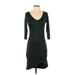 Free Press Casual Dress - Bodycon Scoop Neck 3/4 sleeves: Green Print Dresses - Women's Size X-Small
