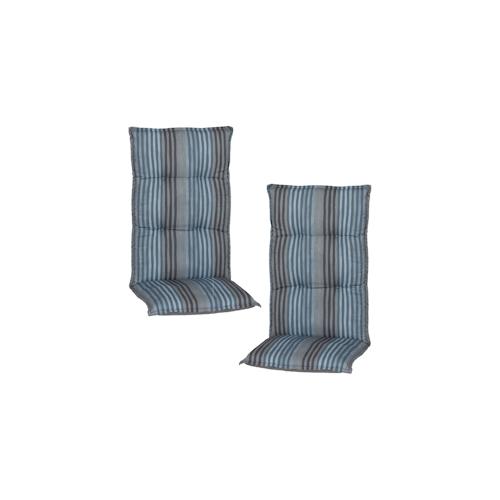 Hochlehnerauflagen Piemont – Polsterauflage mit Halteband & Bindebändern Größe:2x Hochlehnerauflage,Dessin:Blaue Streifen BE210