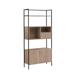 66 Inch 3 Tier Etagere Bookcase with Open Compartment, Cabinet, Black Metal Frame, Light Natural Brown