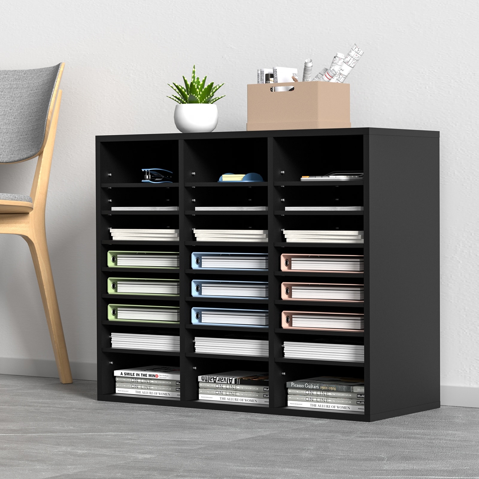 VEVOR Wood Literature Organizer Adjustable File Sorter Compartments Black