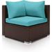 NICESOULÂ® Outdoor Patio Luxury Wicker Corner Chair Single Sofa Piece with Olefin Aqua Blue Cushions for Exquisite Patio Party Conversation Sets