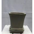 5.25 x 5.25 x 5.5 in. Beige Ceramic Bonsai Pot with Attached Humidity & Drip Tray Square