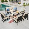 Summit Living 7 Pcs Outdoor Conversation Set Patio Furniture Metal Sofa Set for 9 Person with Beige Cushion