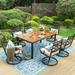 Summit Living 7-Piece Outdoor Patio Dining Set with 6 Cushioned Swivel Chairs & 1 Metal Steel Table with Umbrella Hole Black & Beige