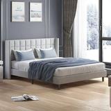Mixoy Bed Frame | Bedroom Furniture | Premium Velvet | Wooden Bed Frame with Two Rows of Rivet Design Light Grey - King