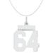 Carat in Karats Sterling Silver Polished Finish Rhodium-Plated Number 64 Charm Pendant (20mm x 8mm) With Sterling Silver Cable Chain Necklace 20