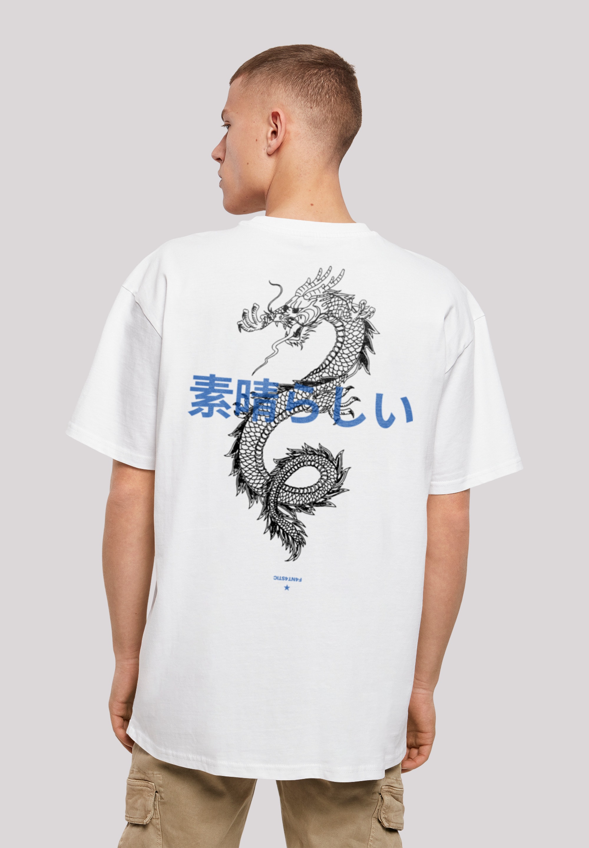 T-Shirt F4NT4STIC "Drache Lila", Herren, Gr. L, weiß, Obermaterial: 100% Baumwolle, oversize, Rundhals, ohne Bündchen, Shirts, Print Image