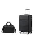 Kono Luggage Sets of 2 Piece Lightweight 55x40x22cm ABS Hard Shell Travel Carry on Suitcase with TSA Lock + Ryanair 40x20x25cm Cabin Bag (Black, 20 Inch Luggage Set)