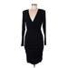Shein Casual Dress - Bodycon V-Neck Long sleeves: Black Solid Dresses - Women's Size 6