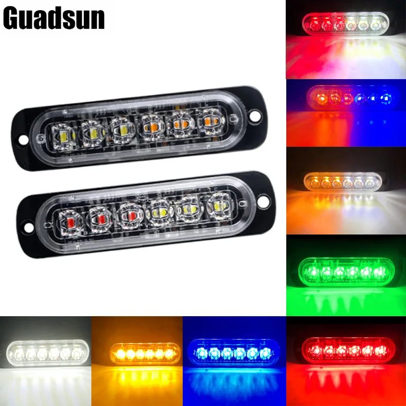 Lumière stroboscopique à 6 LED pour voiture, lumière d'iode, clignotant, blanc, bleu, rouge, stroboscope de camion, lumière de gril d'urgence,Vert jaune, lampe de police, lampe de balise, 12V, 24V,