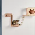 Arbre à Chat en Bois avec Cadre d'Escalade Lit Hamac en Sisal Meuble Durable Jouet Mural