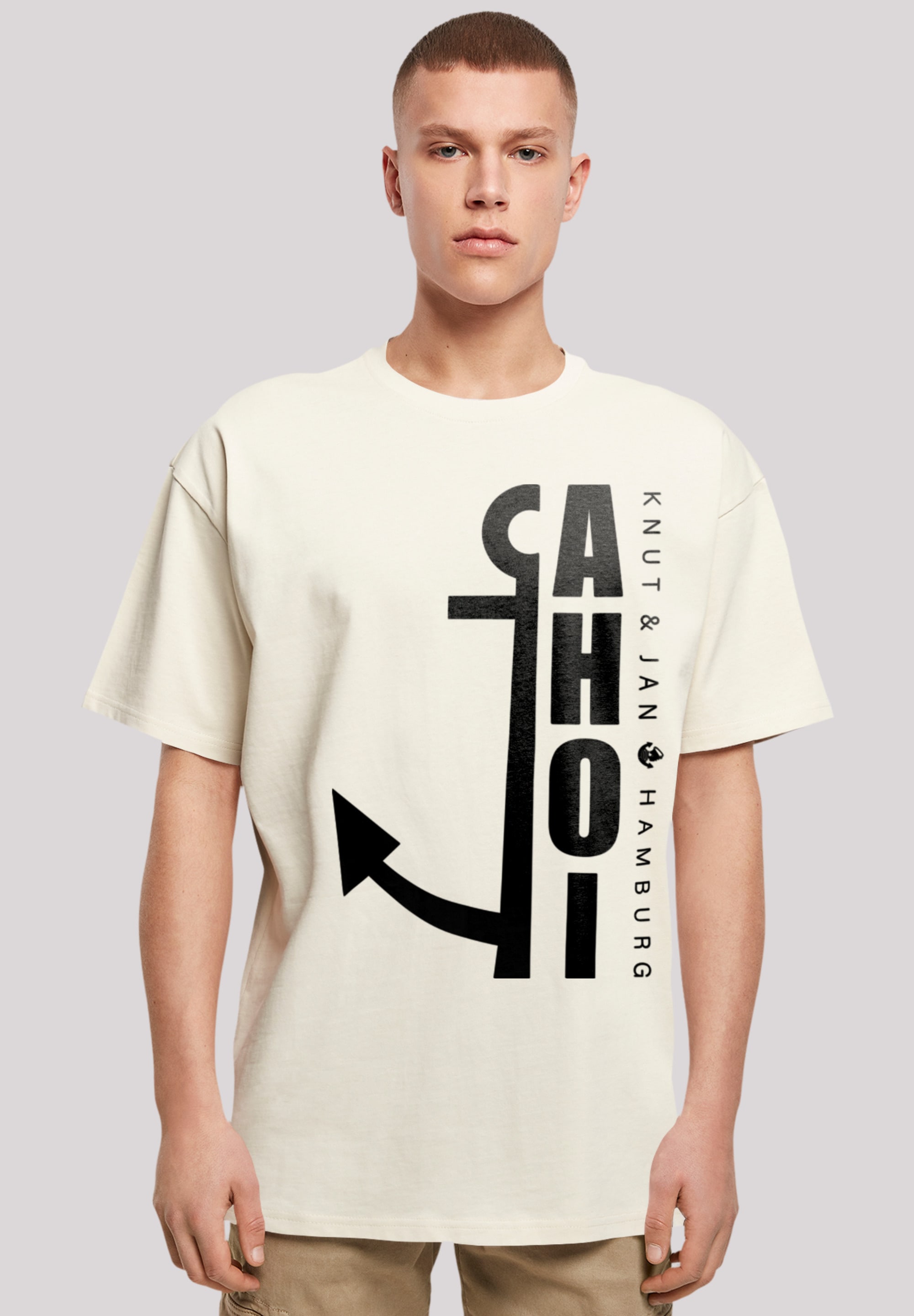 T-Shirt F4NT4STIC "Ahoi Anker Knut & Jan Hamburg", Herren, Gr. 3XL, beige (sand), Obermaterial: 100% Baumwolle, oversize, Rundhals, ohne Bündchen, Shirts, Print Image