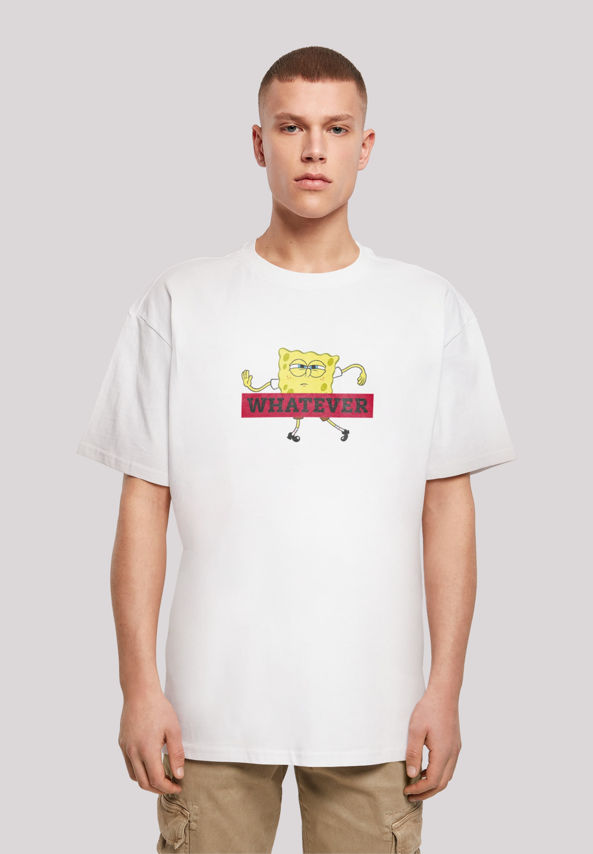 T-Shirt F4NT4STIC "Spongebob Schwammkopf WHATEVER", Herren, Gr. 4XL, weiß, Obermaterial: 100% Baumwolle, oversize, Rundhals, ohne Bündchen, Shirts, Print Image
