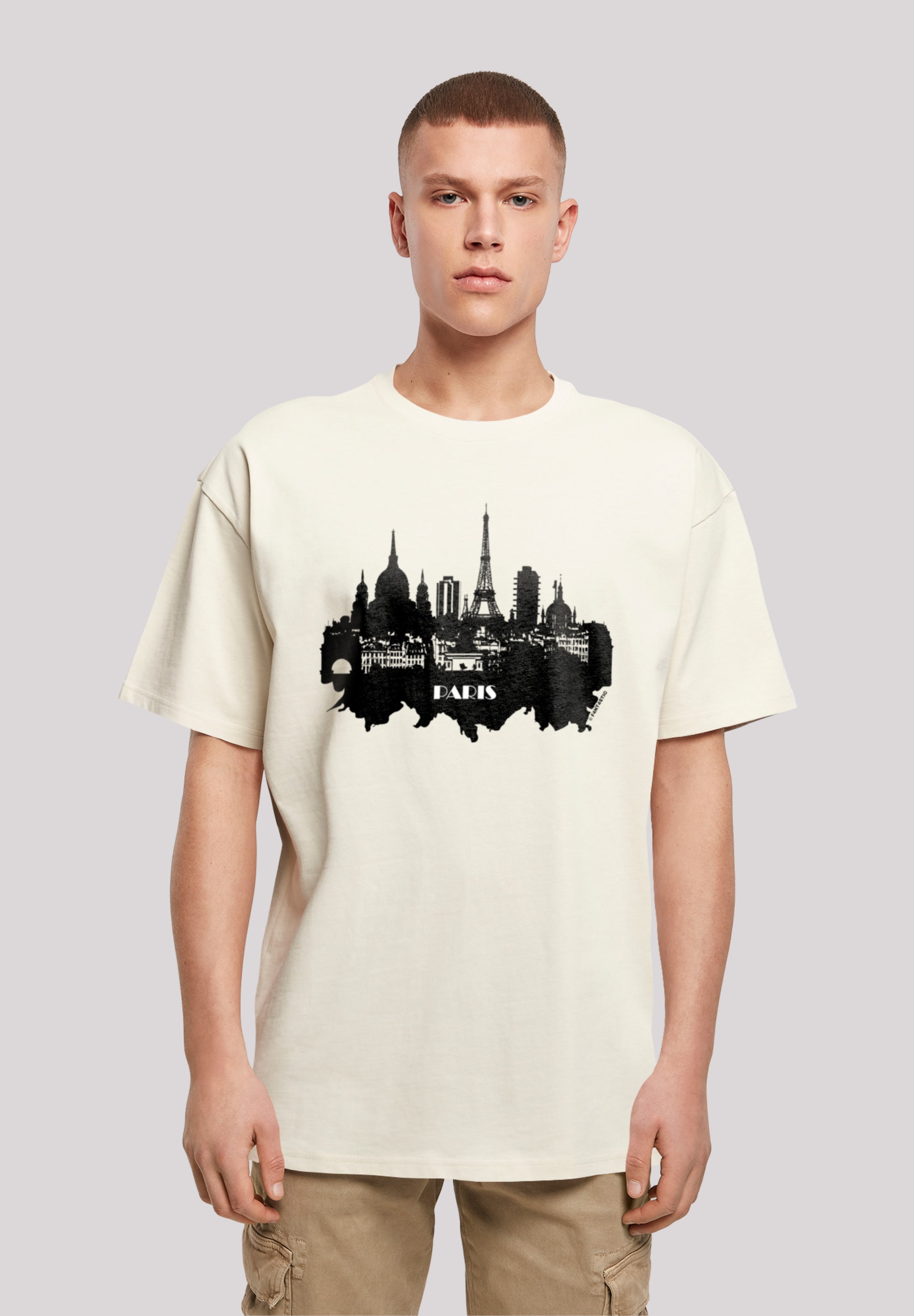 T-Shirt F4NT4STIC "PARIS SKYLINE OVERSIZE TEE", Herren, Gr. XL, beige (sand), Obermaterial: 100% Baumwolle, oversize, Rundhals, ohne Bündchen, Shirts, Print Image