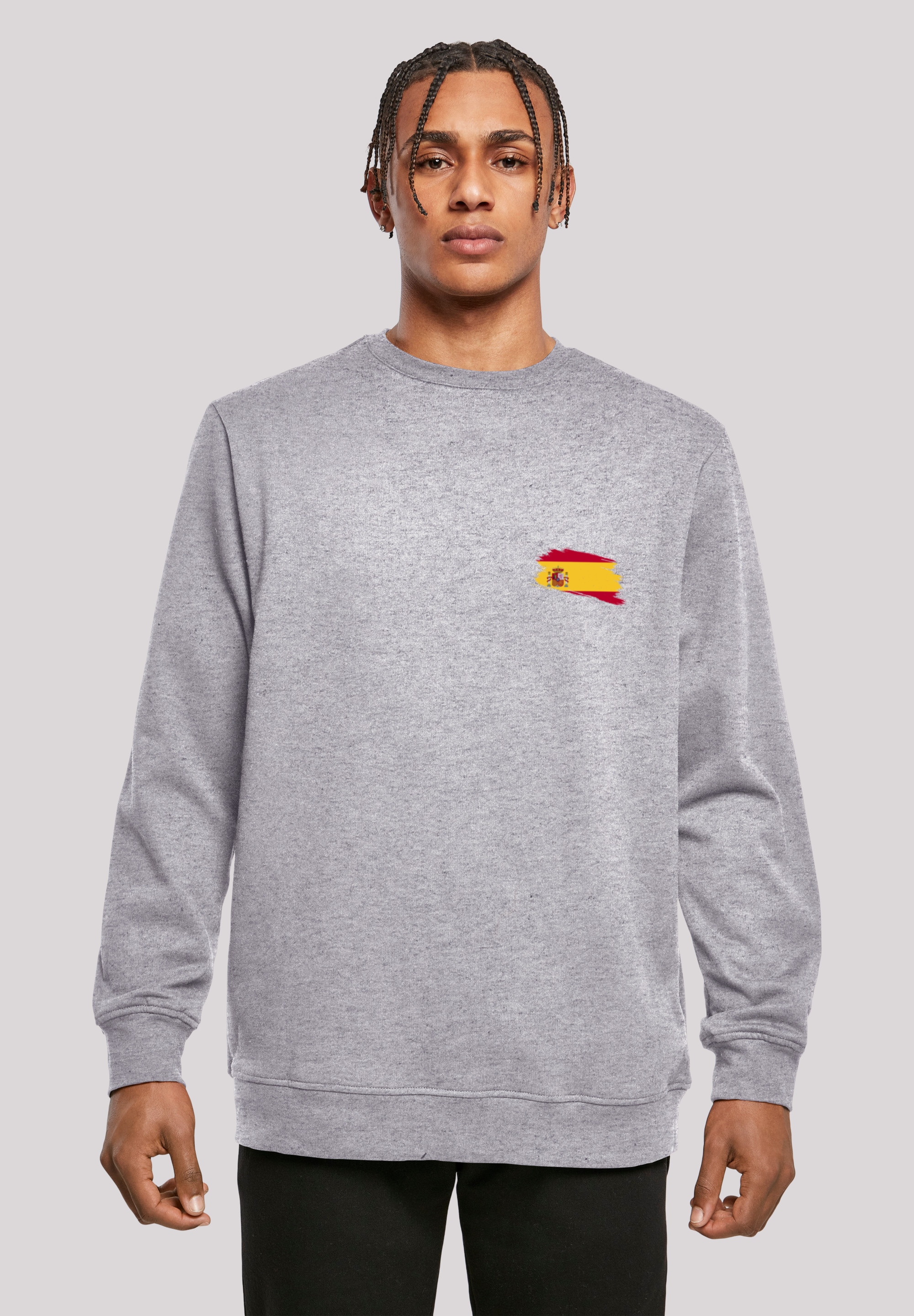 Kapuzenpullover F4NT4STIC "Spain Spanien Flagge", Herren, Gr. XS, grau (erdgrau), Obermaterial: 50% Baumwolle, 50% Polyester, relaxed fit, Rundhals, Pullover, Print Image