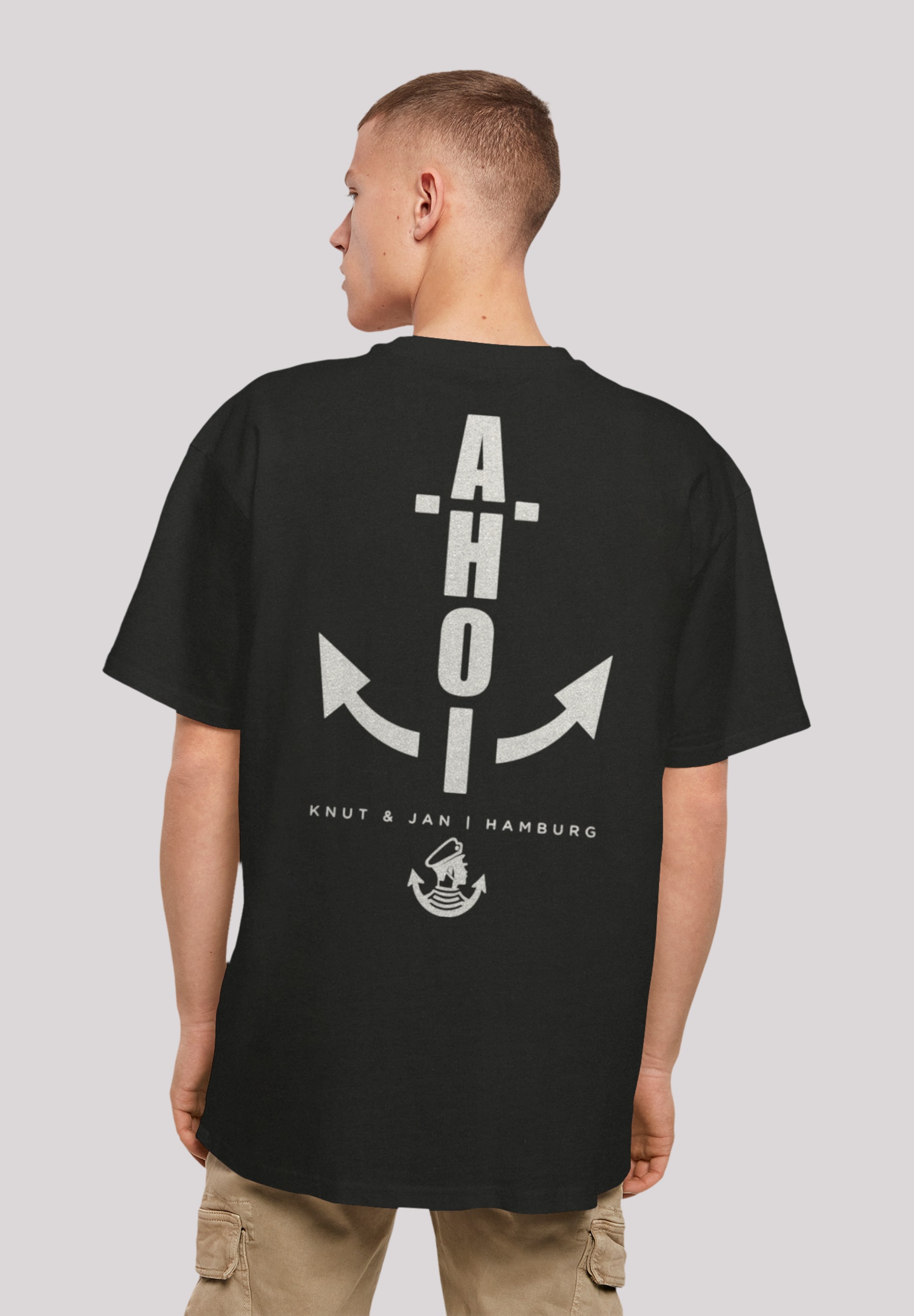 T-Shirt F4NT4STIC "Oversized T-Shirt Ahoi Anker Knut & Jan Hamburg", Herren, Gr. XS, schwarz, Obermaterial: 100% Baumwolle, oversize, Rundhals, ohne Bündchen, Shirts, Print Image