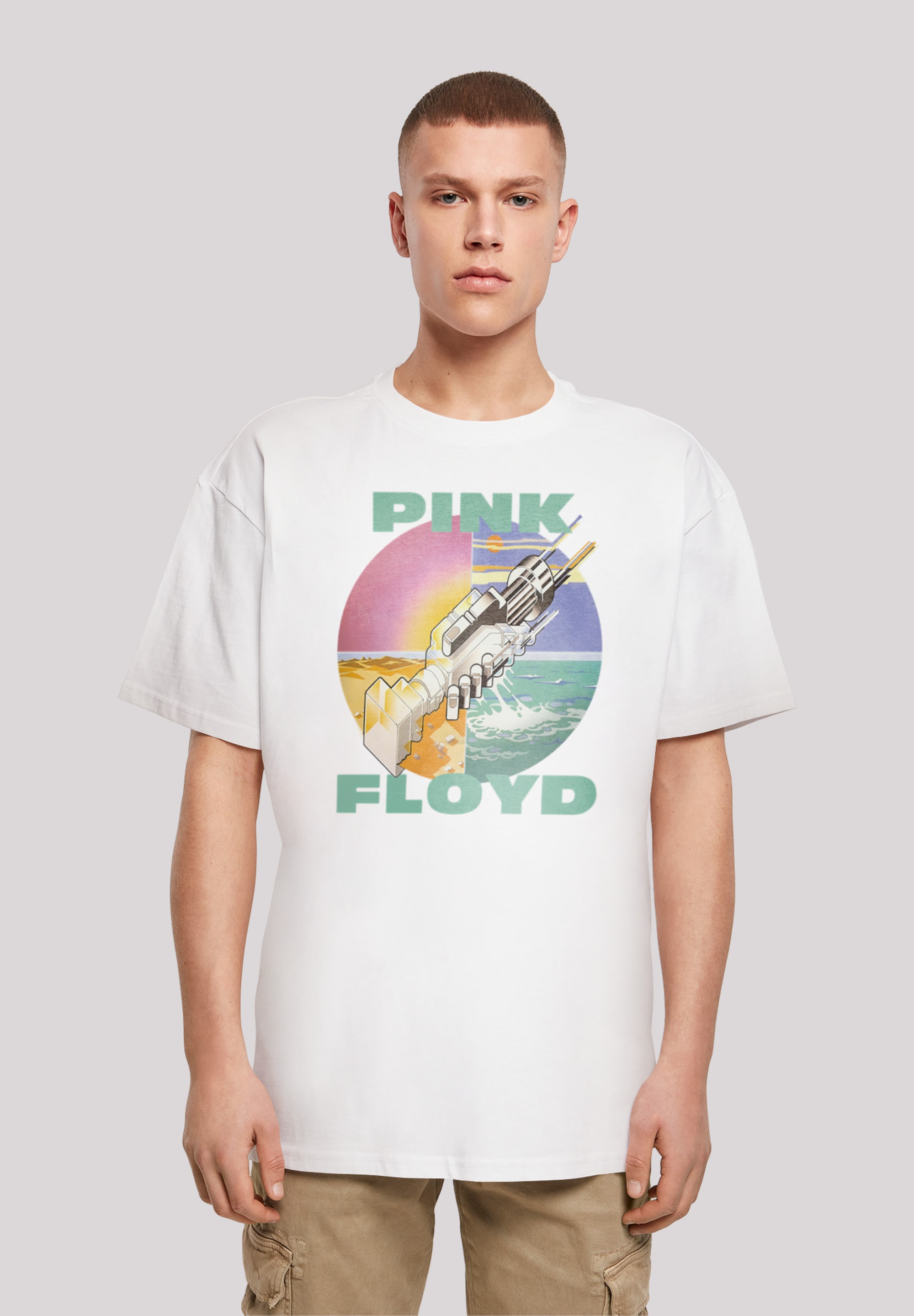 T-Shirt F4NT4STIC "Pink Floyd Wish You Were Here Rock Band Album", Damen, Gr. M, weiß, Obermaterial: 100% Baumwolle, oversize, Rundhals, ohne Bündchen, Shirts T-Shirt, Print