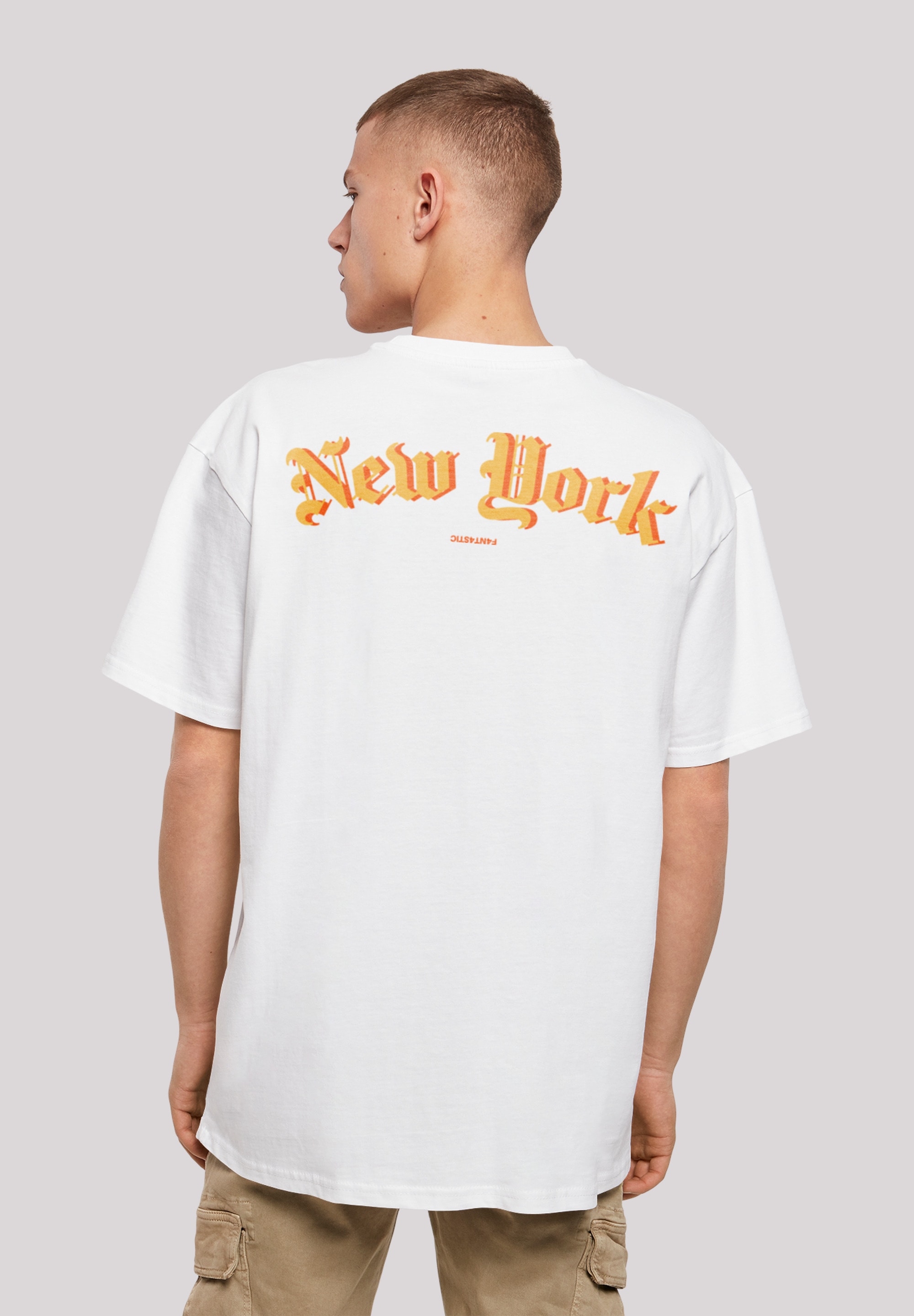 T-Shirt F4NT4STIC "New York Orange OVERSIZE TEE", Herren, Gr. M, weiß, Obermaterial: 100% Baumwolle, oversize, Rundhals, ohne Bündchen, Shirts, Print Image