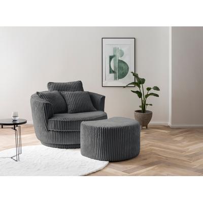 Hocker LEONIQUE "MAISIE, passende Ergänzung zum Big-Drehsessel", grau (anthrazit), B:47cm H:45cm T:53cm, Hocker, MAISIE, in Mega-Cord und Web-Velours Image
