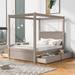 Modern Full Size Canopy Platform Bed with Support Slats, Wood Canopy Bed with 4 Drawers, Maximized Space, No Box Spring Needed