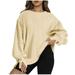 Oalirro Fashion Workout Tops Women s Fashion Hoodies & Sweatshirts Long Sleeve Round Neck Christmas Gifts Cropped Sweatshirts for Women Beige