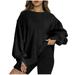 Oalirro Fashion Workout Tops Women s Fashion Hoodies & Sweatshirts Long Sleeve Round Neck Christmas Gifts Cropped Sweatshirts for Women Black