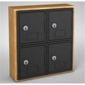 United Visual Products UVQ1022 Cell Phone Locker 4 Door with Key Lock Light Oak & Black - 12 x 4 x 13.5 in.