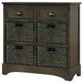 Rustic Style Storage Cabinet with 2 Drawers and 4 Rattan Baskets Brown-gray