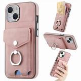 TECH CIRCLE Case for iPhone 14 Plus [Built-in 2 Micro-SIM Card Slots] Slim Soft Shockproof Protective Cover with Ring Holder Stand + Card Holder Pocket + Eject Pin Holder - Pink