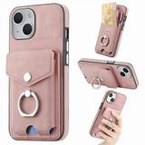 TECH CIRCLE Case for iPhone 14 [Built-in 2 Micro-SIM Card Slots] Slim Soft Shockproof Protective Cover with Ring Holder Stand + Card Holder Pocket + Eject Pin Holder - Pink