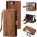 Wallet Case for iPhone SE 2022 5G/iPhone 7/iPhone 8/iPhone SE 2020 Retro 9 Card Slots Zipper Pocket Handbag Case PU Leather Magnetic Cover Wrist Strap Flip Case for iPhone SE3/SE2 - Brown